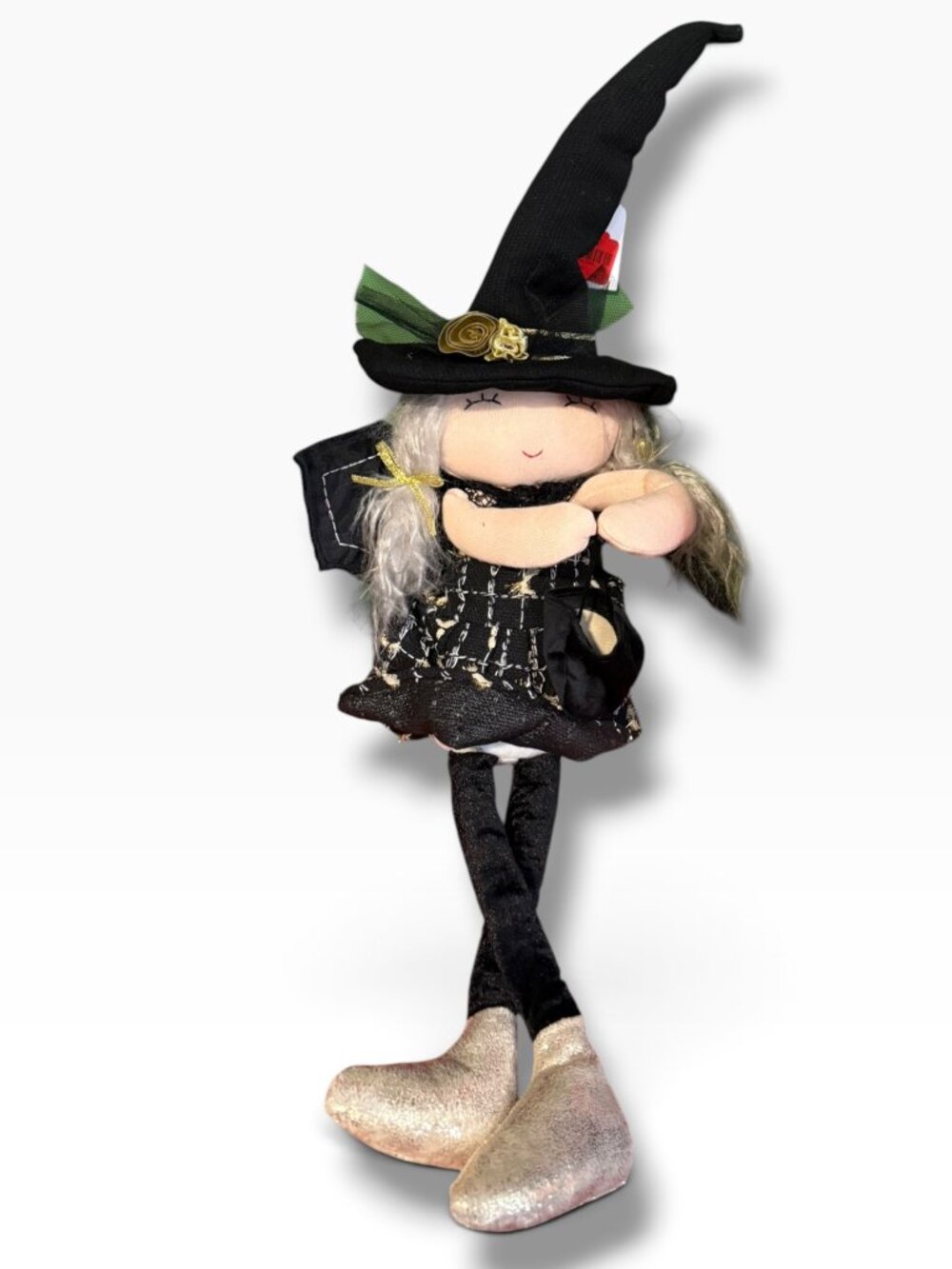 NWT Old Time Pottery Halloween Cute Witch Sitter– Black & Gold